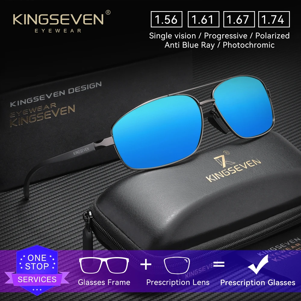 KINGSEVEN gafas graduadas informales rectángulo pequeño conducción miopía hipermetropía gafas progresivas lentes ópticos gafas de sol