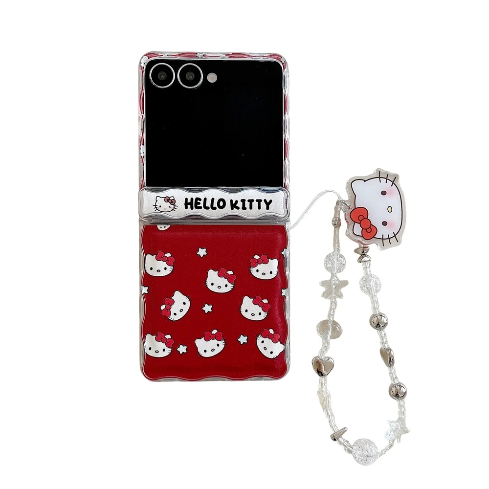 Cute Cartoon Sanrio Hello Kitty Phone Case For Samsung Galaxy Z Flip 7 Case Wavy edge Hard TPU Cover With Lanyard view 6