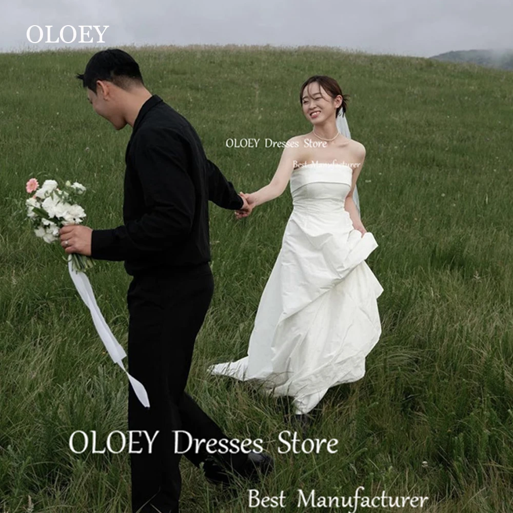 OLOEY Simple A Line Taffeta Wedding Dresses Korea Women Floor Length Bridal Gowns Custom Made Mariage Plus Size Customized