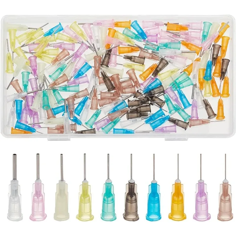 160PCS 0.5 pollici 10 calibro diverso punta smussata bottiglia di colla aghi erogazione ago con blocco esca per ricaricare inchiostri e-liquidi