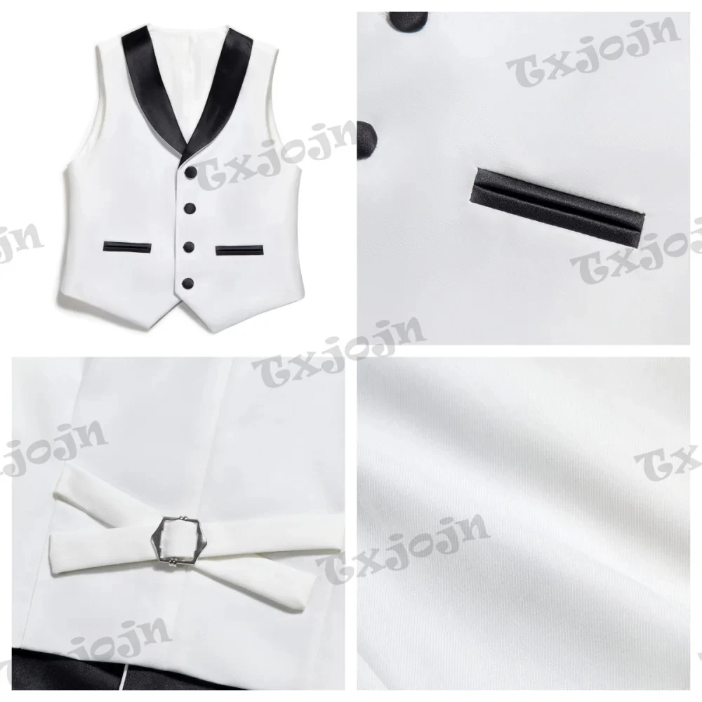 Formal Boys Slim Fit Suit For Piano Performance Contest Classic White 4 Pieces Blazer Vest Pants Bow Tie Wedding Birthday Party