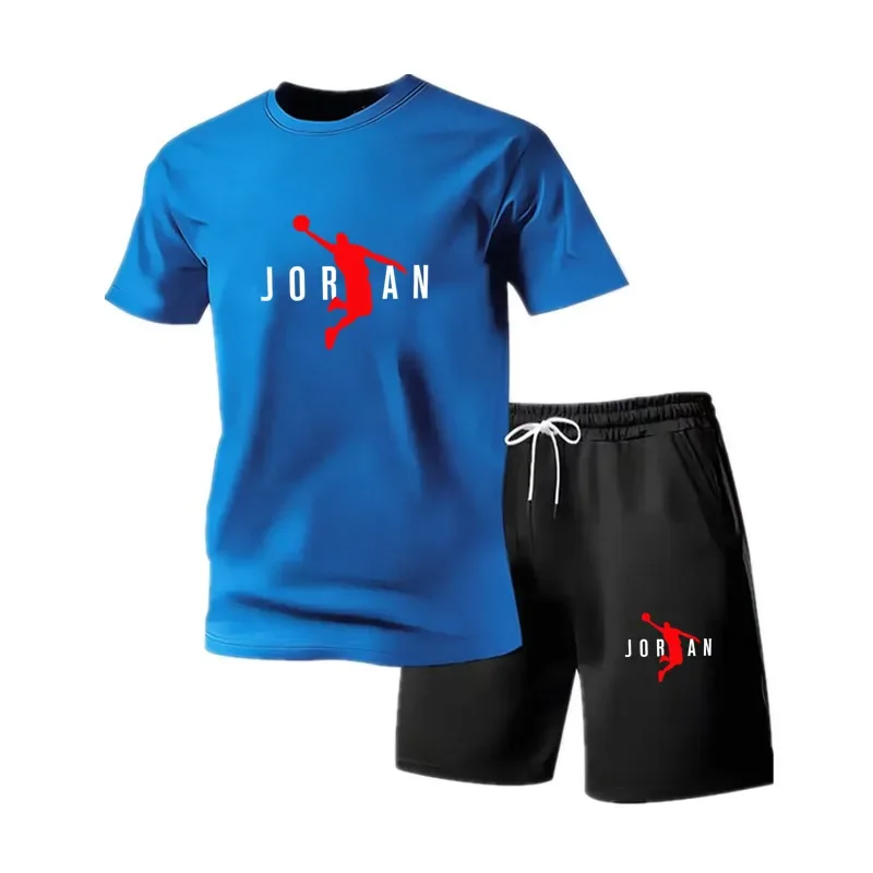 Summer Fashion Trendy Casual Sports Two Piece Set Youth Men's Short Sleeve T-shirt Shorts Set Breathable Quick Dry Active Wear