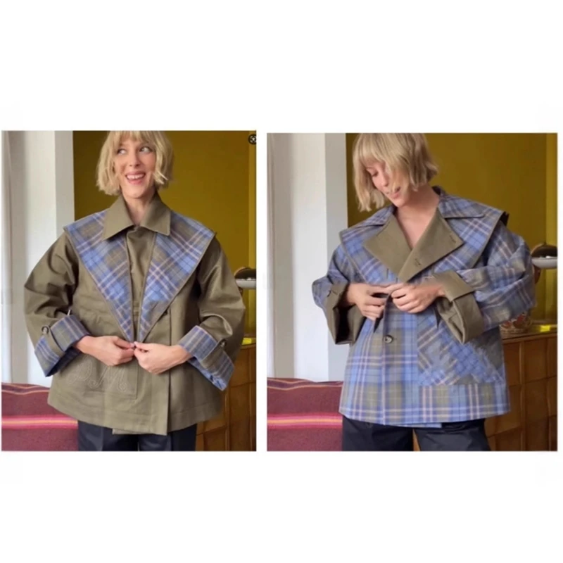 

Fashion Double Sided Women Coats Loose Long Sleeve Turn-Down Collar Long Sleeve Pocket Female Jacket 2025 Autumn Lady Outwear