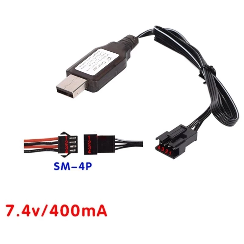 1PC 7.4V (3.7V x2) Charger SM-4P Li-ion Battery Power Electric RC Toys Car Boat USB Charging Cable 896C