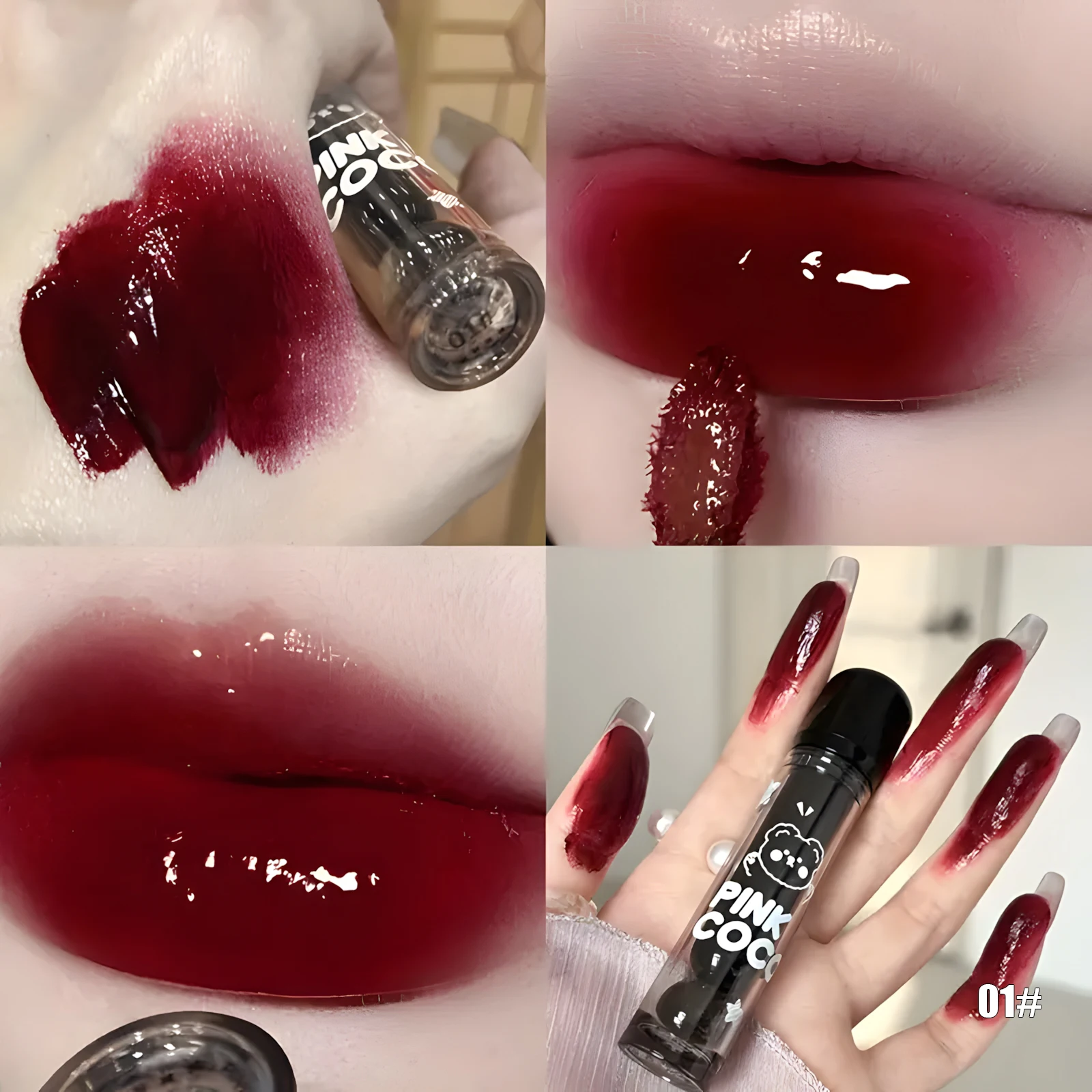 Batom líquido vermelho altamente pigmentado, vermelho escuro, esmalte labial marrom espelho, água luz hidratante, copo antiaderente, lábios maquiagem cosmética