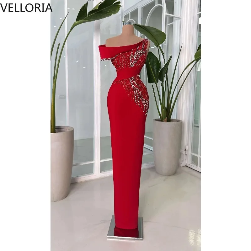 Elegant Red Mother of The Bride Dresse Long 2026 Crystal Beaded Wedding Guest Gown Satin Off Shoulder Formal Vestidos Customized
