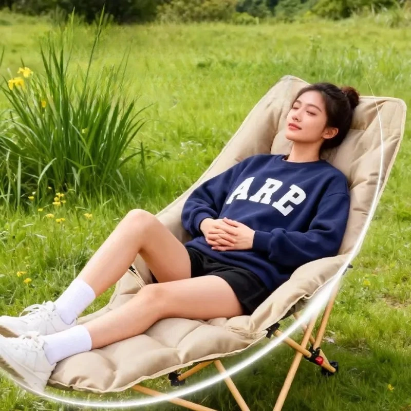 Camping Chair with Footrest Oversized Padded Folding Recliner for Outdoor Patio, Portable Lounge Chairfor Nap Fishing Lawn