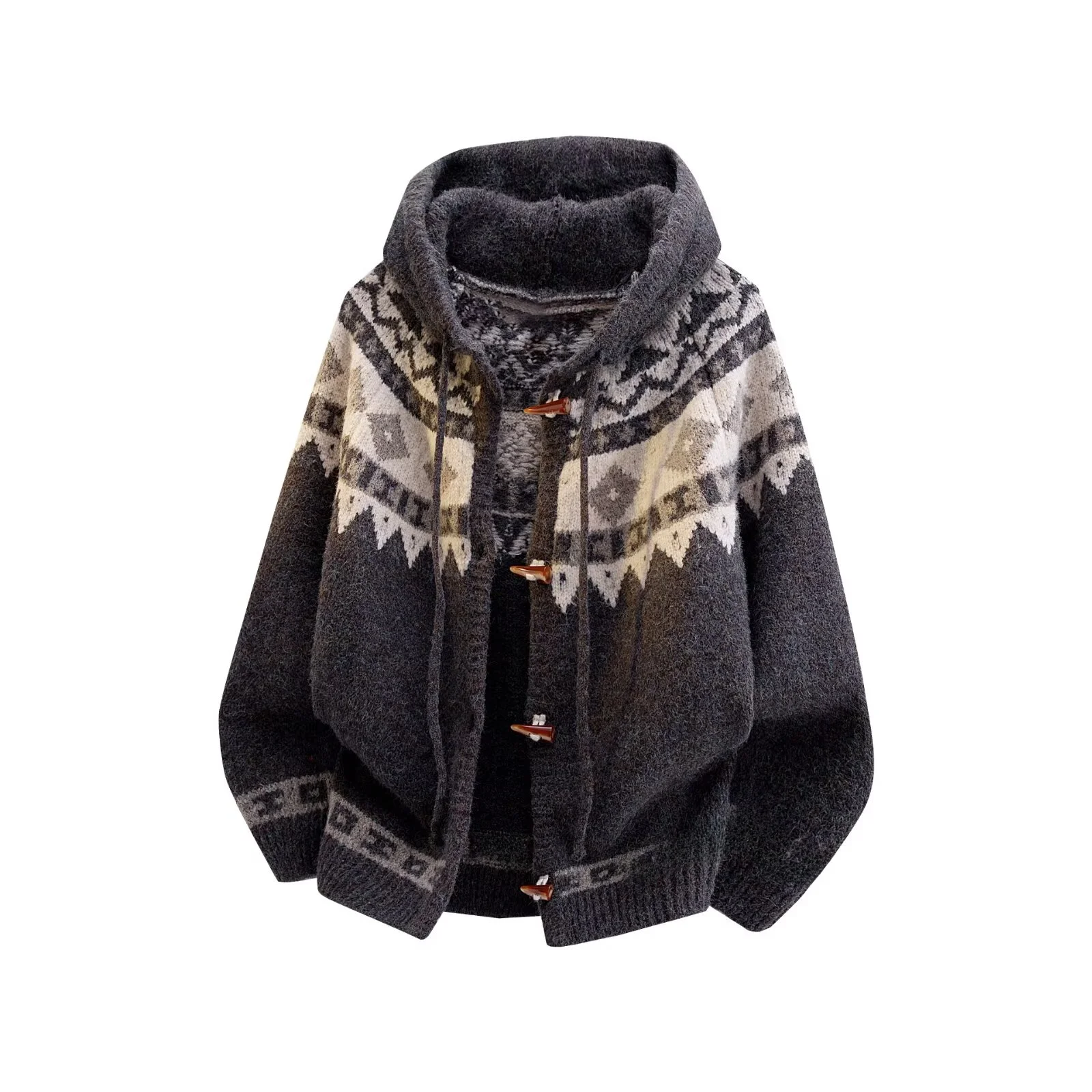 

Серый вязаный кардиган с воротником из овчины, свободный крой, мужской, осенне-зимний, модный, повседневный, с длинным рукавом, трикотажный