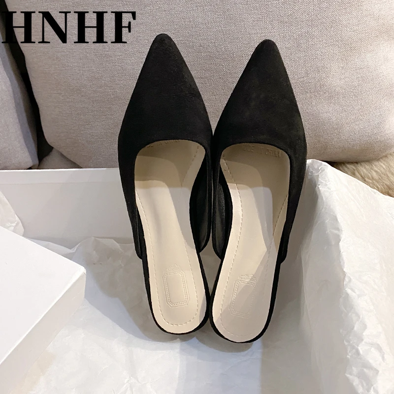 HNHF Women Leopard Mules Leather Pu Square Heel Slippers New Woman Luxury Designer PU Leather Slides Elegant Office Shoes