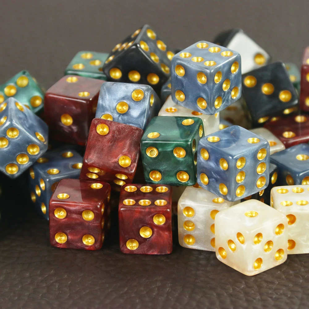 Mini Dice 10pcs D6 Standard Marble Effect Golden Pips Plastic 12mm Game Die New Outdoorliving for Board Game