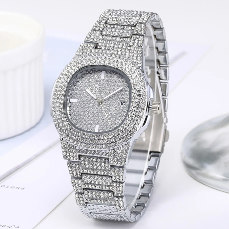 2023 Diamond Men Watch Top Luxury Brand Casual Fashion Quartz Watches Stainless Steel Belt Business Wristwatch Relogio Masculino