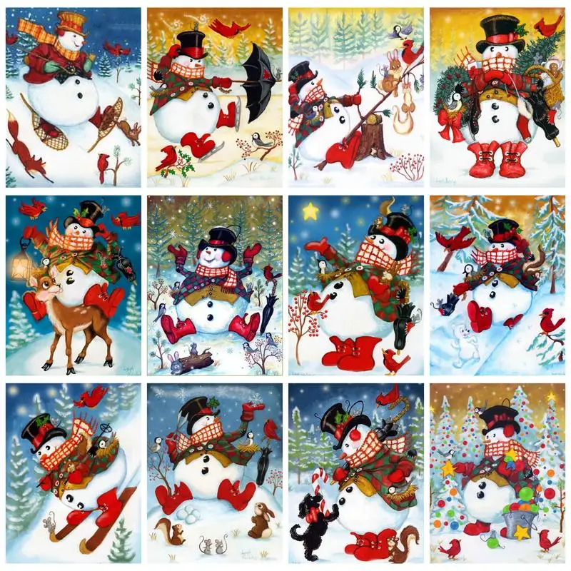 

GATYZTORY Acrylic Painting By Numbers Handmade Canvas Painting Snowman Number Painting For Adults DIY Gift On Canvas Paint Kit