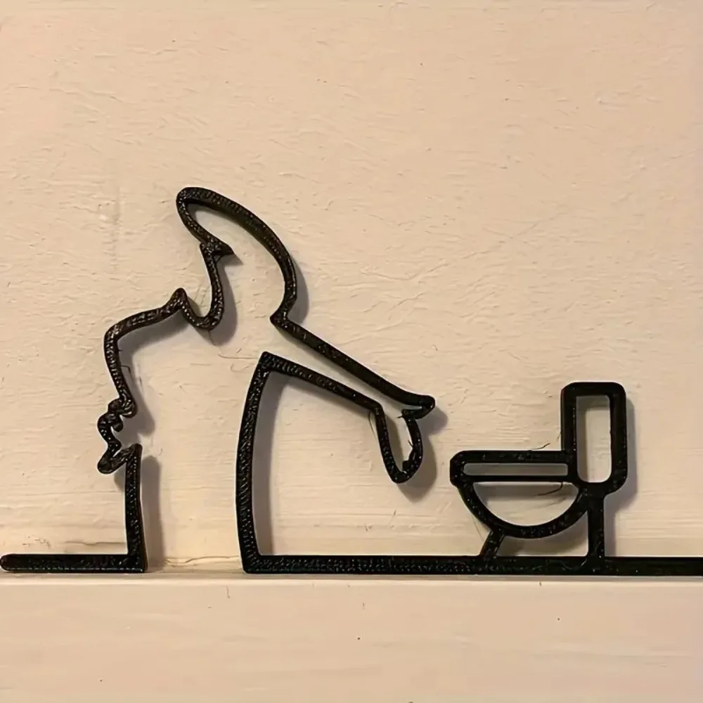 Moderne Heimdekoration Neuartiges Toilettenschild 2D Flaches Metallschild mit Schwarzem Rahmen Einfach zu Installierende Wandkunst für Badezimmer mit Löchern