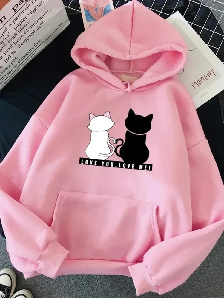 2024 Spring and Autumn New Fashion Brand Couple Wear Black and White Cat Print Sports Leisure Long sleeved Hooded Sweater