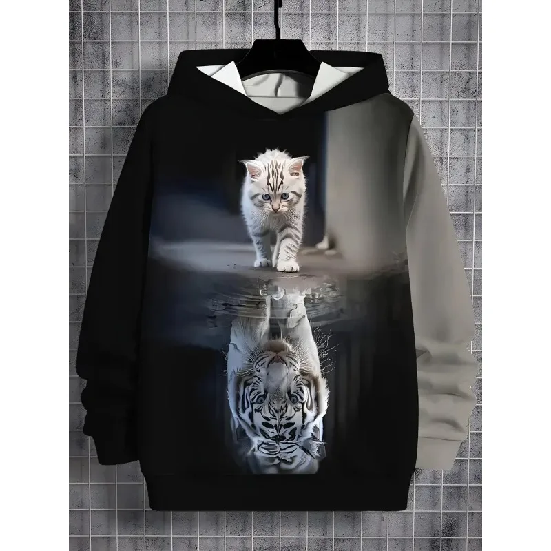 

A 3D-printed Hoodie with Tiger Graphics, Suitable for Both Men and Women Is A Loose and Comfortable Autumn and Winter Sweatshirt