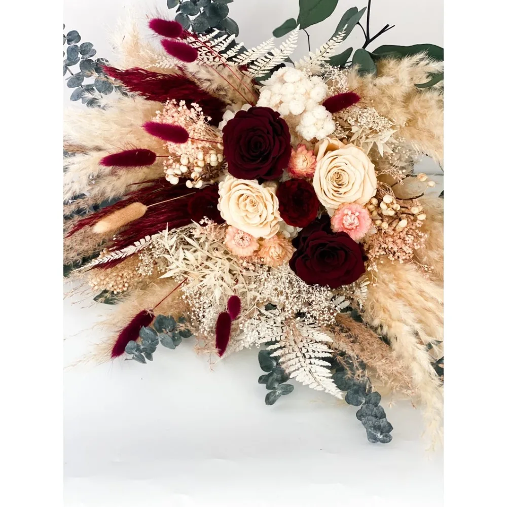 Dried Flower,Burgundy, Blush and Greenery Pampas Grass Bouquet,Bride and Bridesmaids,Wedding Flowers