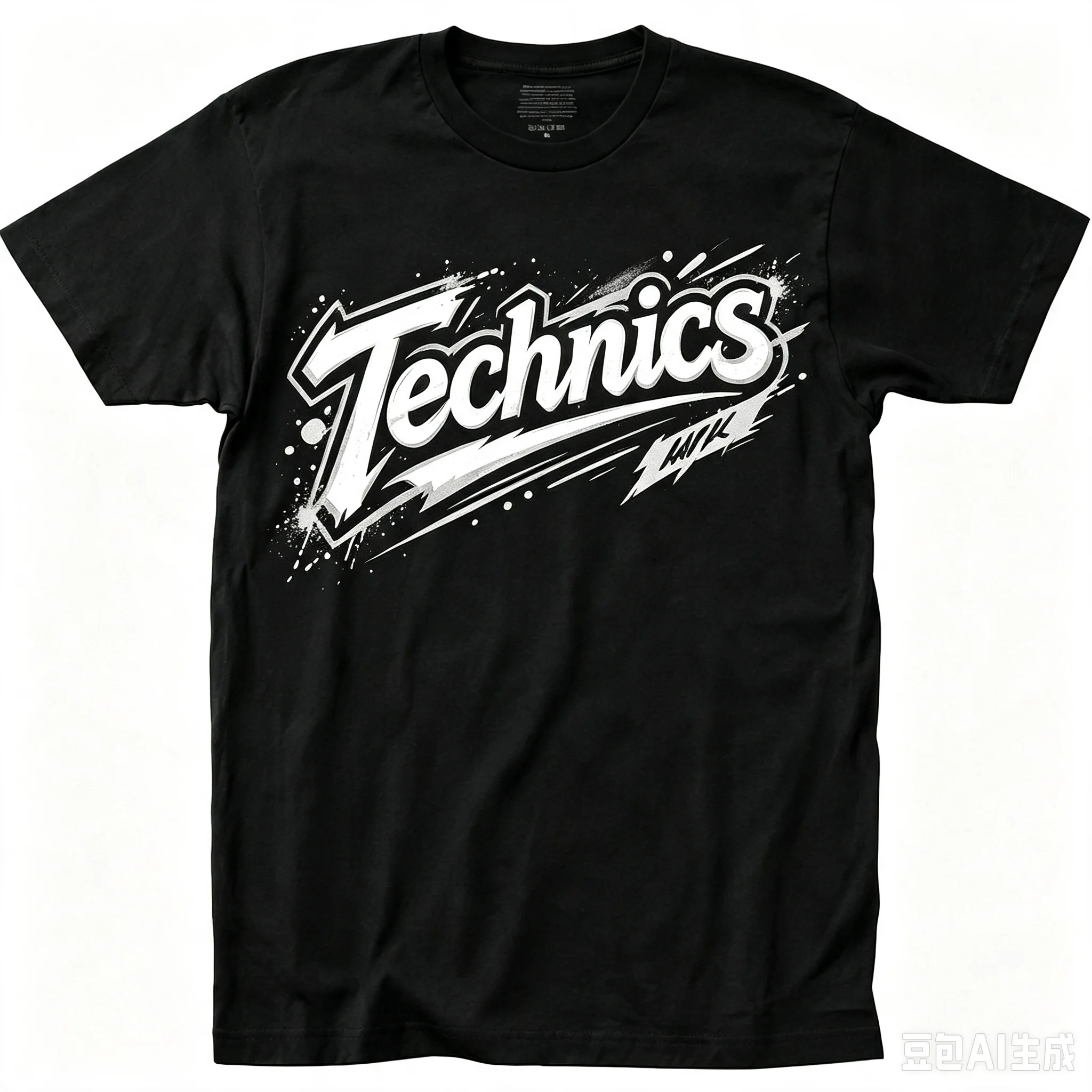 Retro Hip Hop Technics Text Print T‑shirt Vintage Street Graffiti Design Unisex Music Lover Casual Tops