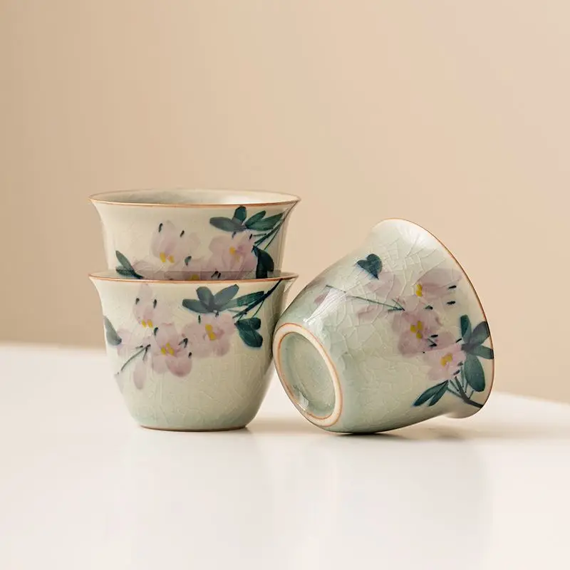 

Ice Glazed Pure Hand-Painted Magnolia Flower Tea Cup, Kung Fu Tea Set, Ceramic Household Tea Cup
