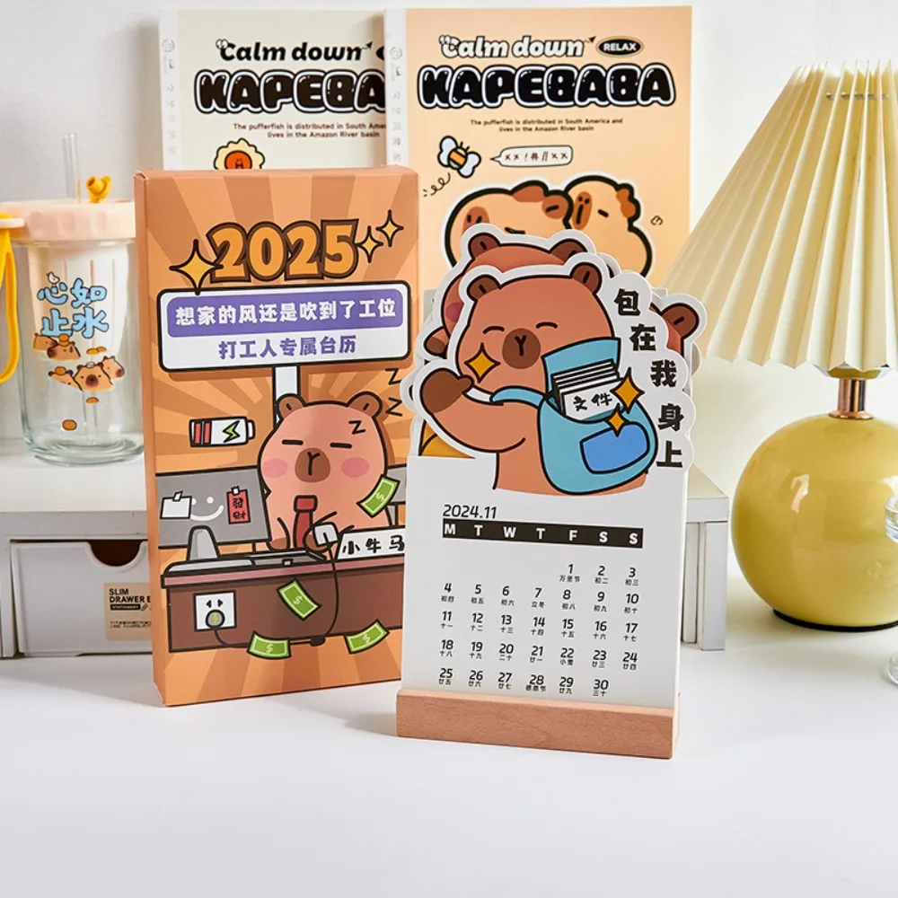 Stationery Creative Capybara Calendar Cartoon Cute 2025 Desk Calendar Convenient Mini Practical Calendar School