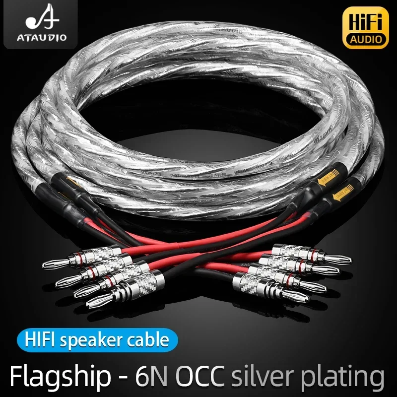 6N OCC silver plated HiFi Speaker Cable HI-FI High-end Amplifier Loudspeaker Cables Banana Spade plug Wire Line/CE/Combinación