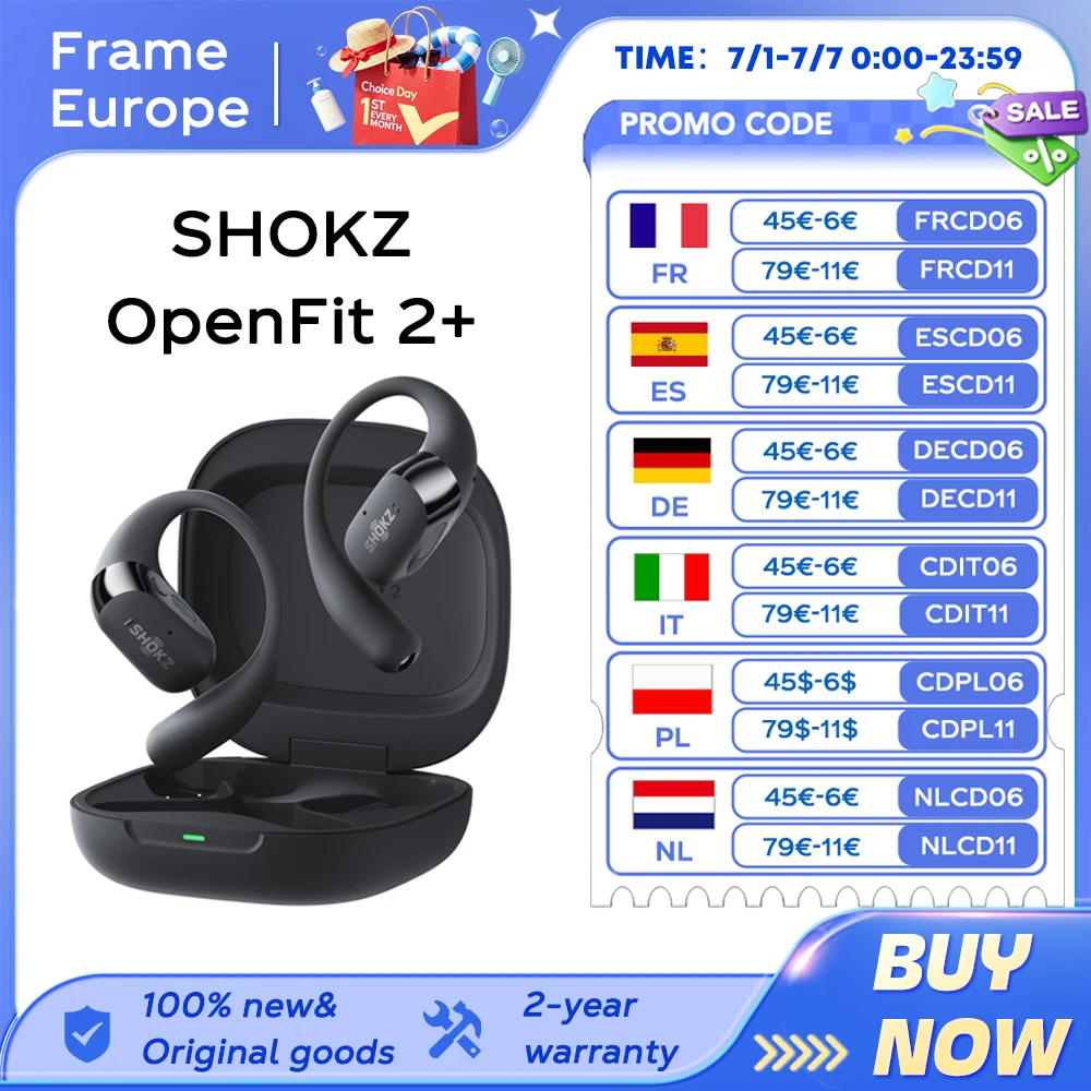 【LOCAL+】SHOKZ OpenFit 2+ T921 Auricolari Open-Ear Compatibili con Dolby Audio, 48 Ore di Autonomia, Resistenza all'Acqua IP55, Ricarica Wireless USB-C, Nuovo T921