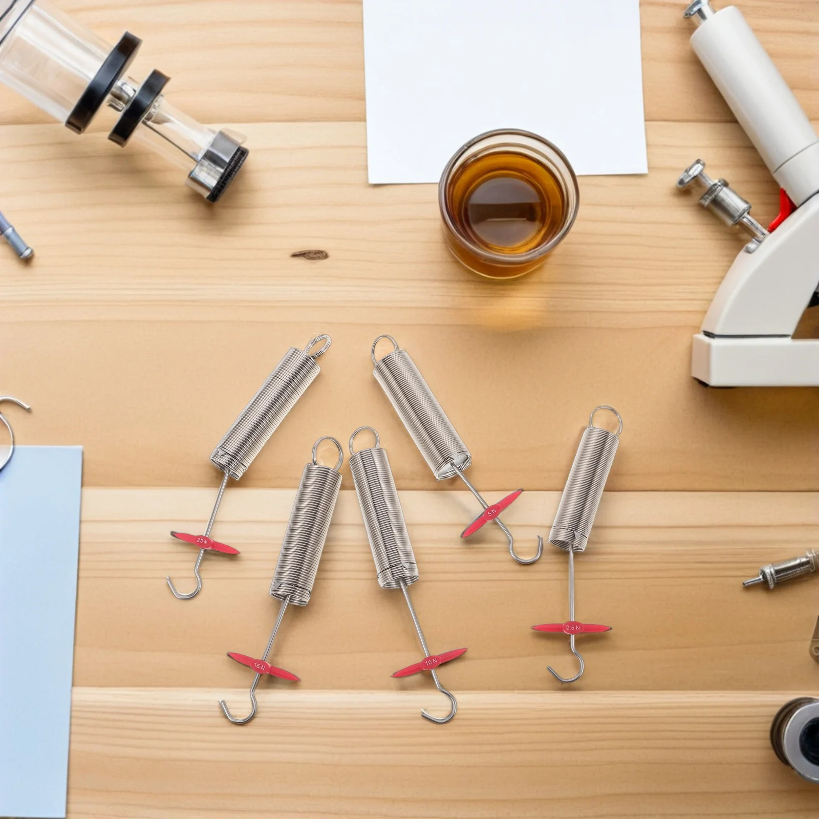 

5pcs Physics Experimental Springs: 2.5/5/10/15/25N Spiral Spring Kit For Hooke'S Law School Science Labs Teaching Equipment