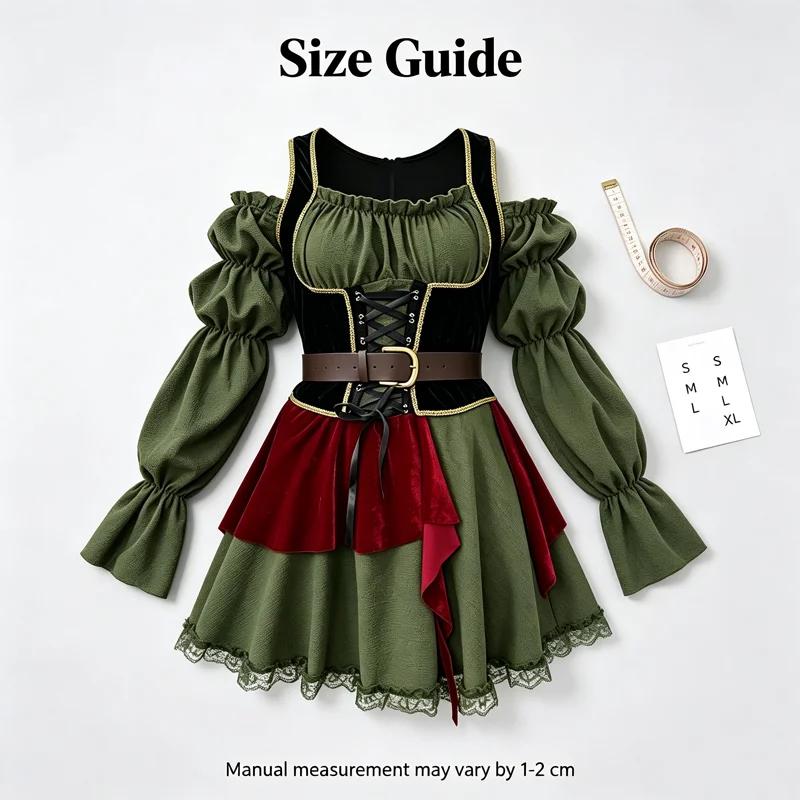 Disfraz de Pirata para Mujer, Vestido Medieval Renacentista (Incluye Cinturón y Tocado), Disfraz de Cosplay para Fiestas Temáticas de Halloween y Carnaval