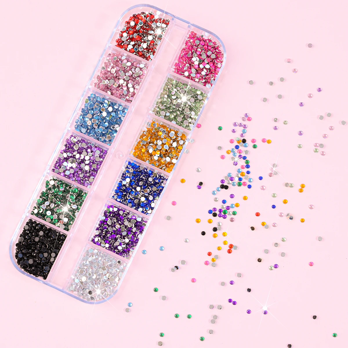 12Grids Colorful Mixed Nail Rhinestones Luxury Sparkly 2mm Acrylic Mini Flatback Diamonds Nail Charms Glitter Gems Nail Decor^&*