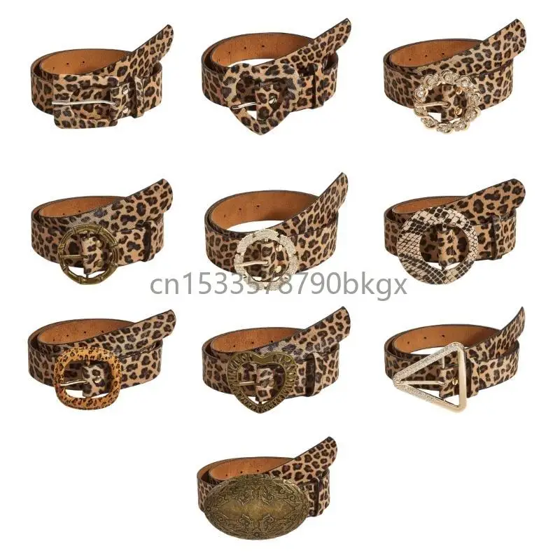 

Vintage Leopard Pattern Waist Belt Adjustable Waistband PU Leather Easy to Adjust Sash for Unique Fashion Statement J78E