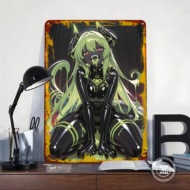 Slime Girl in Latex Metal Poster Customized Wall Art Retro Vintage Tinplate Signs for Room Decoration Gaming Garage Decorations