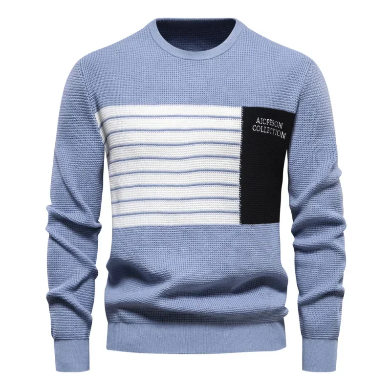 

2023 Autumn New Men's Striped Long Sleeved Fashionable Round Neck Casual Sweater