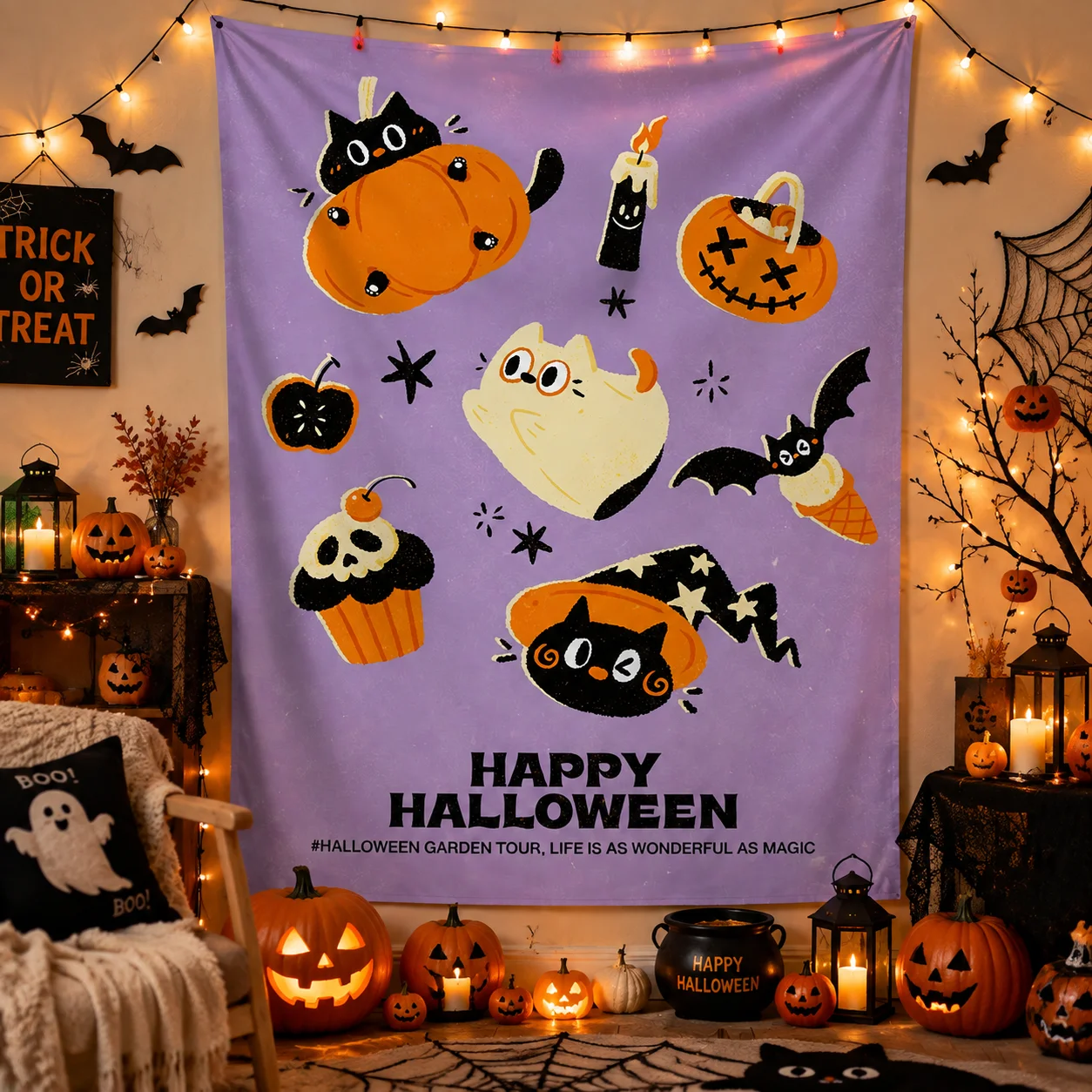 Cute Halloween Ghost Pumpkin Tapestry Choice Room Decor Tapestry Suitable For Bedroom House Decor Room Decoration Real Tapestry