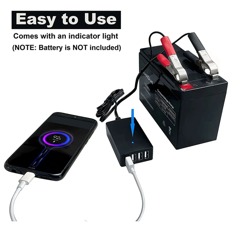 Pengisi daya USB 12V/24V ke 5V 4-Port dengan klip baterai untuk ponsel pintar & tablet lainnya