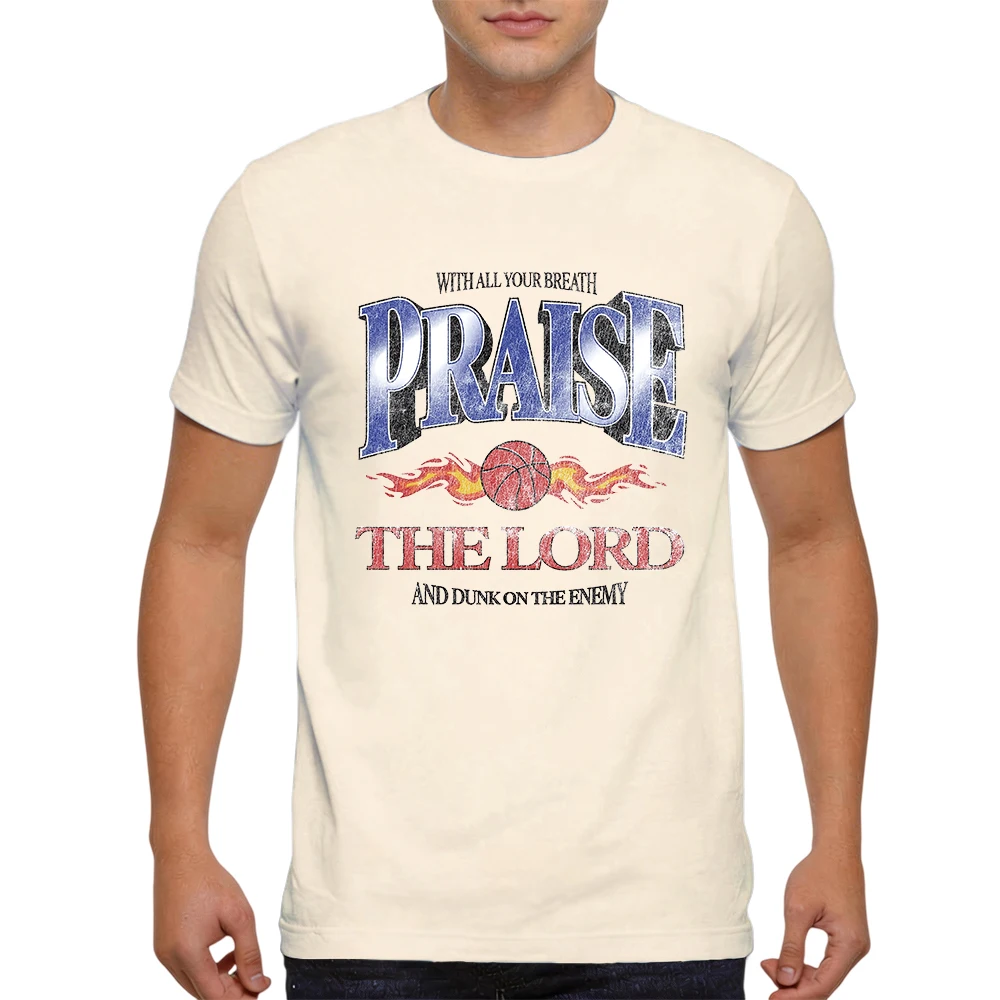 Mens 100% Cotton T Shirt Praise The Lord Dunk On Enemy Basketball Retro Print Breathable Short Sleeve Casual Daily Tee