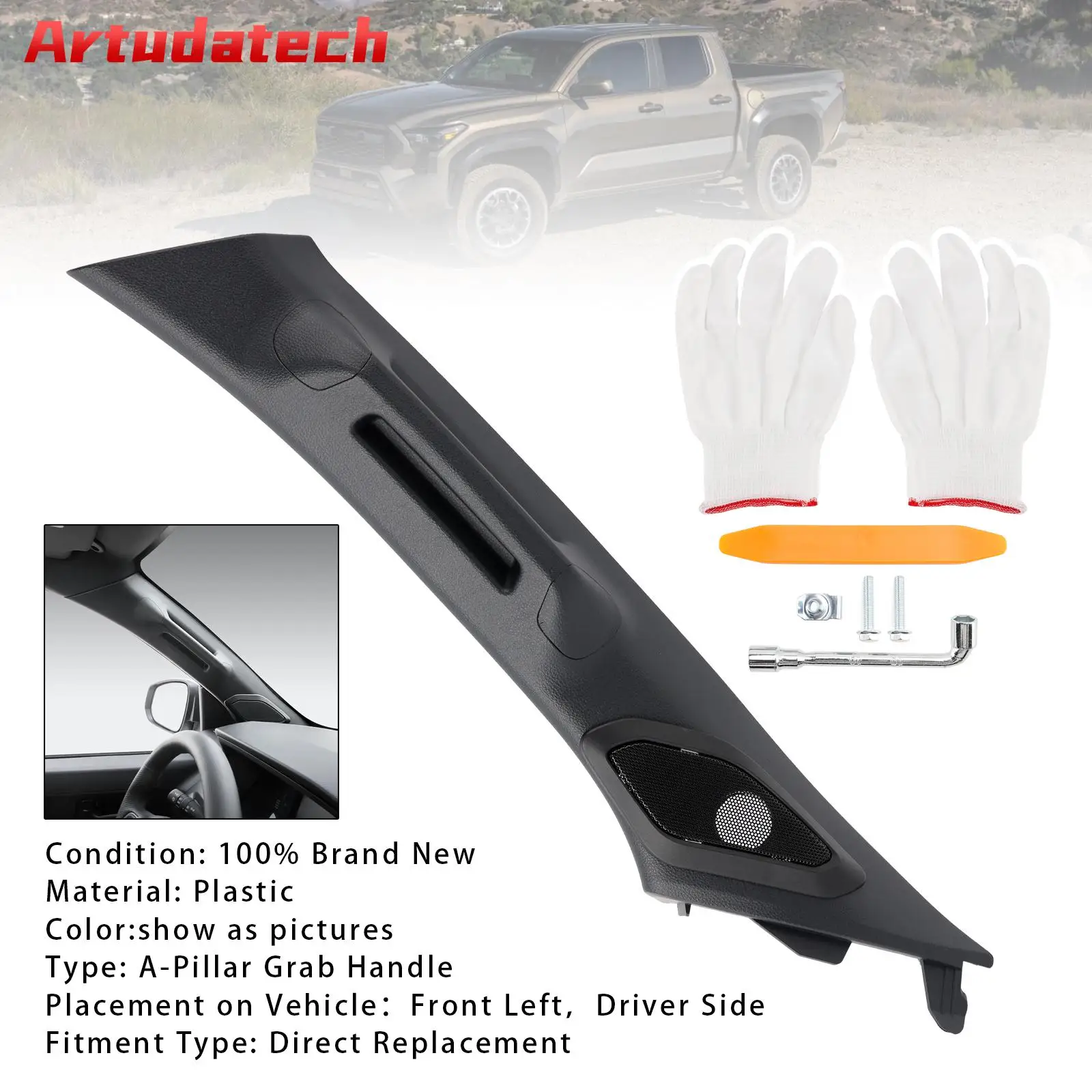 Artudatech Driver Side A-Pillar Grab Handle For Toyota Tacoma Gen 4th 2024 2025 2026 Black Car Accessories