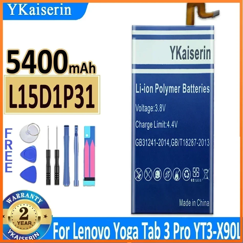 YKaiserin L15d1p31 Battery for Lenovo Yoga Tab 3 Pro Tab3 Pro YT3-X90L YT3-X90F YT3-X90X X90 5400mAh L15D1P31 Batteria + NO