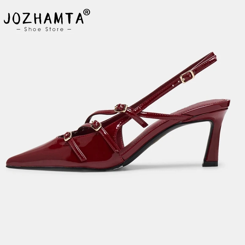 JOZHAMTA Size 34-43 Women Heeled Sandals Retro Rome High Heels Shoes For Women Summer 2025 Real Leather Buckle Heel Sandal