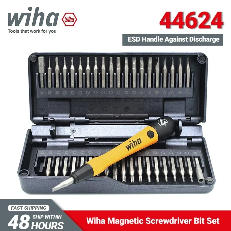 Wiha 44624 Micro-bit Set 40 in 1 Magnetic Electrostatic Dissipative Screwdriver Bit Set with Extension Rod Z6901C4 Safe Storage