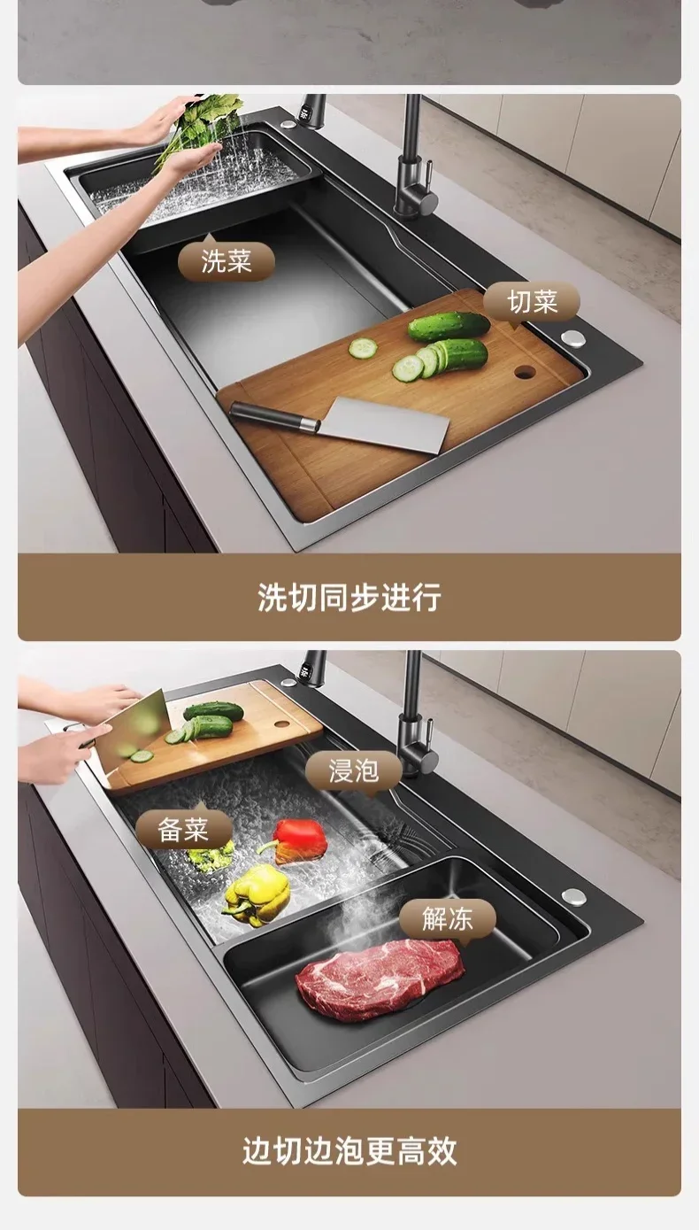 304 stainless steel kitchenlarge single sink stainless steel sink waterfall under the counter  household