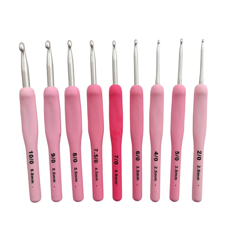 9pcs/set Handle Pink Crochet Hook Set Aluminum 1.0-10mm Knitting Needles Weave Craft Yarn Crochet Medium Roving Sewing Tools kit