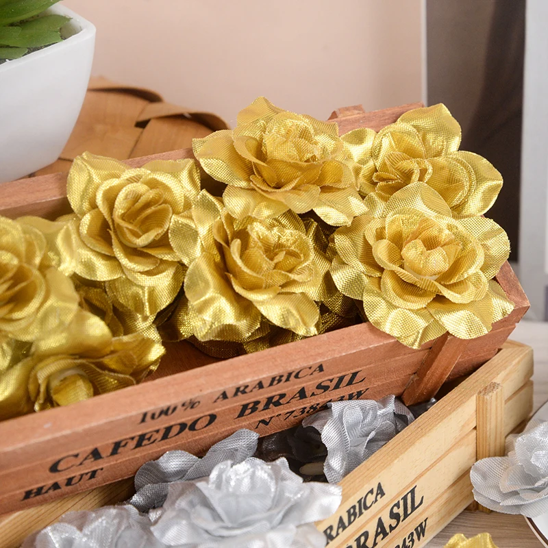 10/20/30pcs Silver&golden Artificial Rose Silk Flower Heads Decorative Flowers For Wedding Home Party Decor Mini DIY Fake Flower