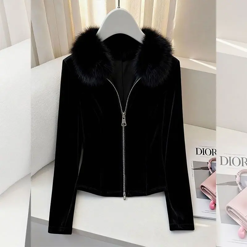 

Новое осеннее короткое пальто: модный дизайн «Джокер», с меховым воротником, высококачественное, с длинными рукавами, повседневное, женская верхняя одежда