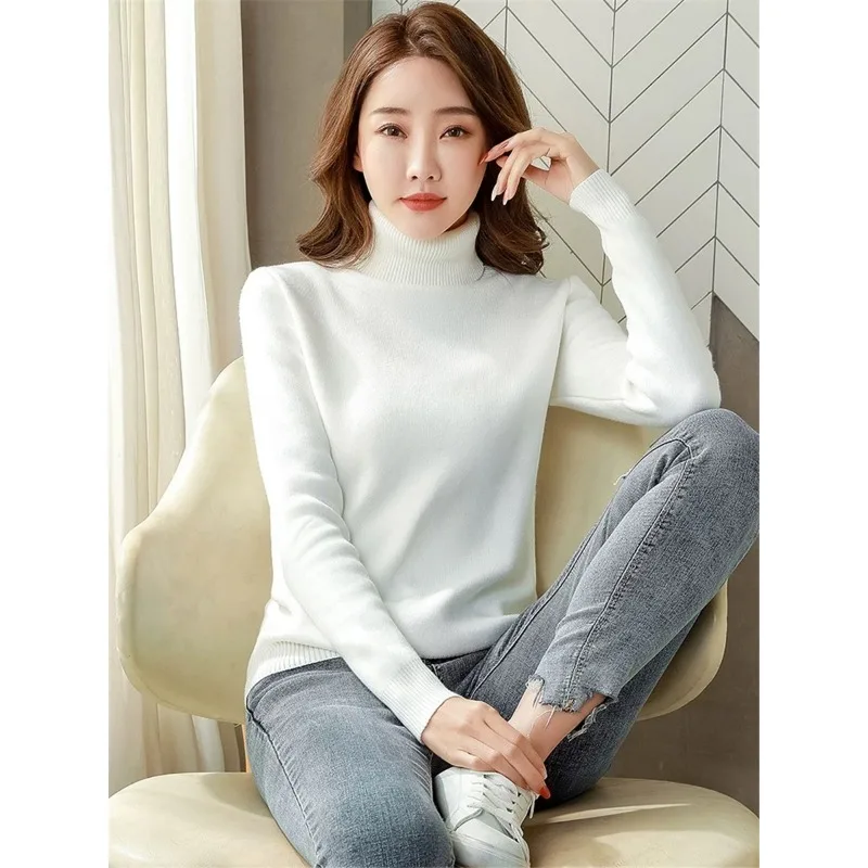 

Winter Turtleneck Women Sweater Elegant Thicken Velvet Lined Warm Sueter Knitted Pullover Slim Women Knitwear Tops