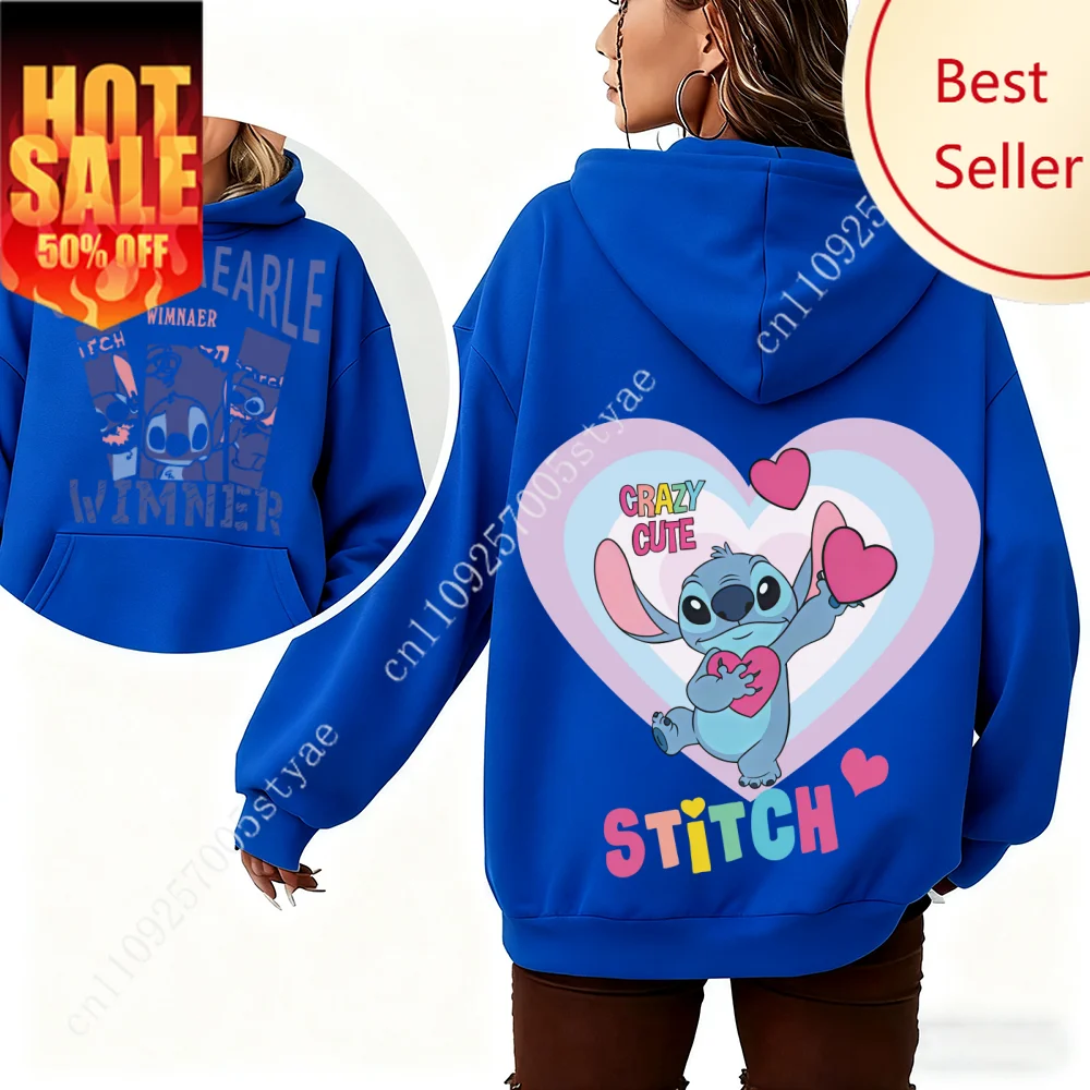 

Disney Lilo & Stitch Women's Hoodie Autumn Winter Streetwear with Crazy Cute Stitch Heart Print Oversized Casual Daily Pullover