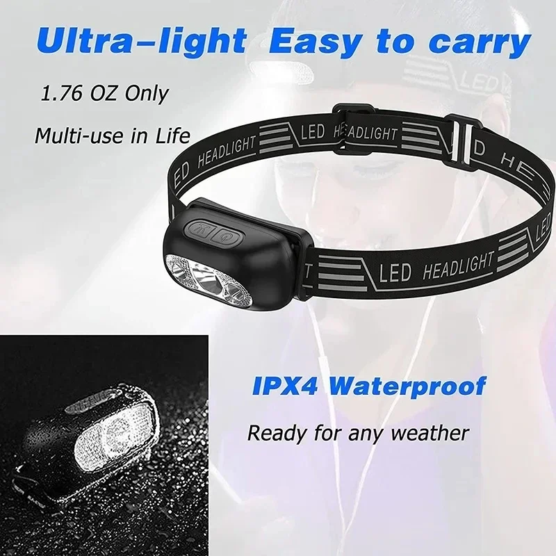 Motion Sensor LED Headlamp USB Rechargeable Head Flashlight with Built-in Battery Headlight Led Head Torch For Fishing Camping