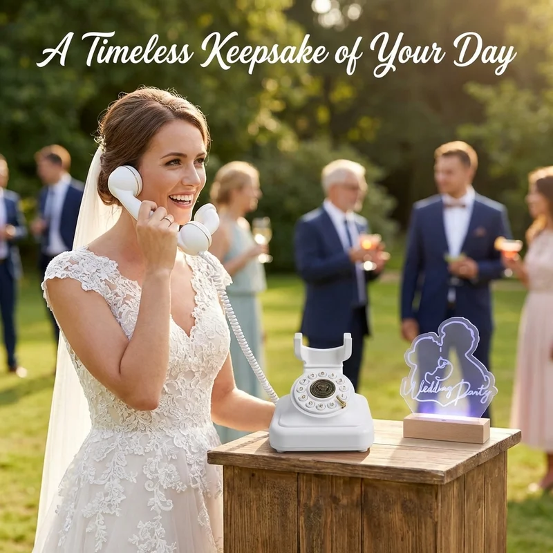 Retro Audio Guest Book with Illuminated Sign, Push-Button Voice Recorder with 8GB SD Card, USB-C Rechargeable, Ideal for Wedding