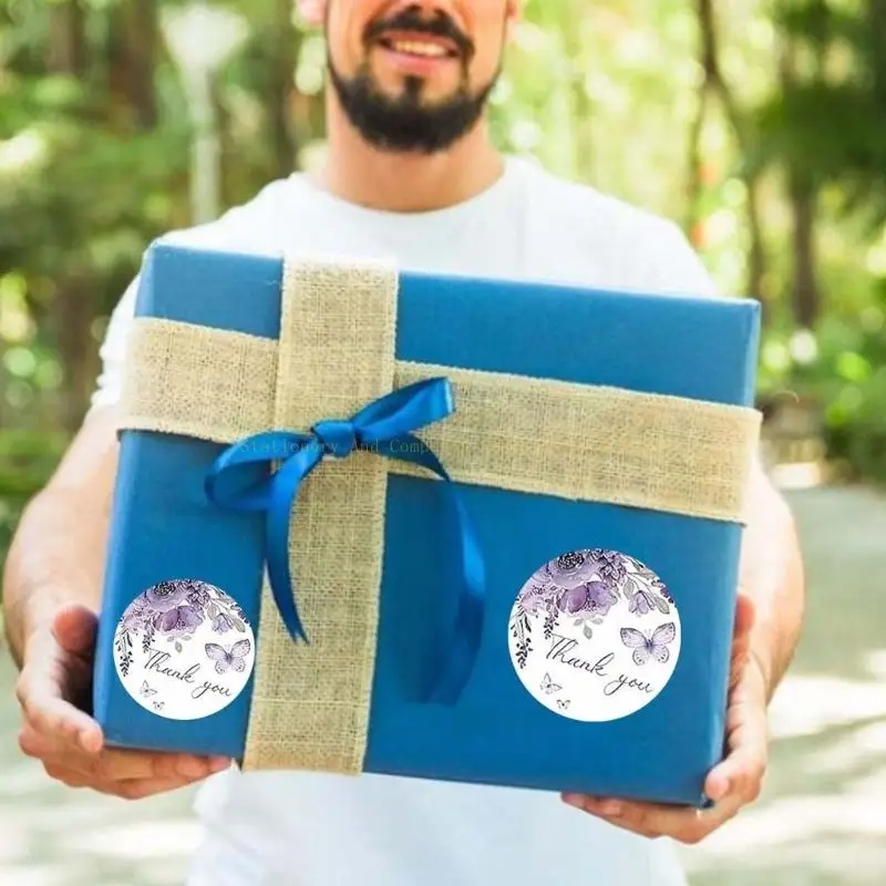 Thank You Labels Flower Print Sticker Round Sticker Decorative Sticker Labels Thank You Sticker for Gift Packaging