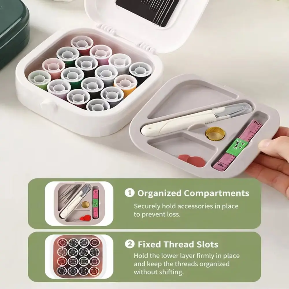 Practical Portable Sewing Box Kit Magnetic 2-Layer Sewing Tools Measuring Tape Hand Sewing Needles Hand Sewing Set Home Mending