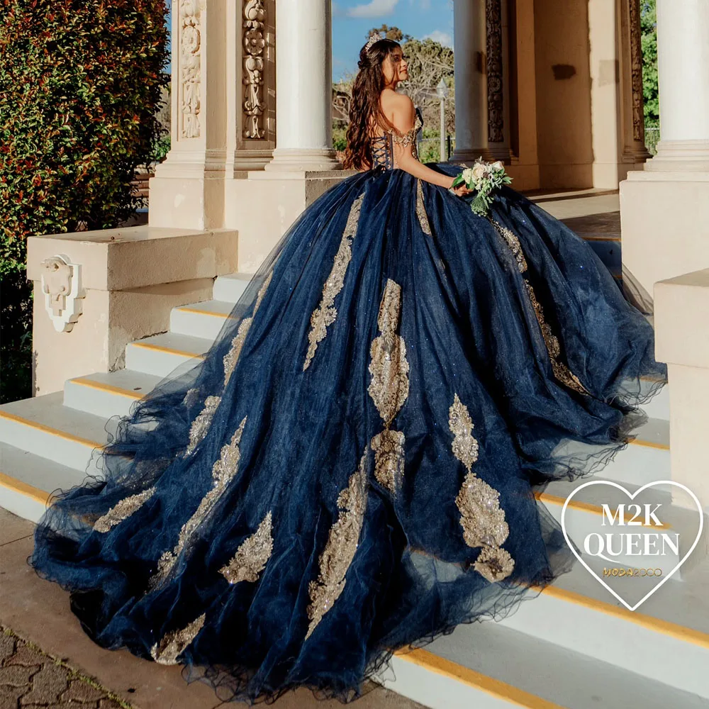 

Quinceanrra Prom Dresses Graceful Off The Shoulder Princess Long Sparkly Sequins Beads Sweet 16 Dress Vestidos