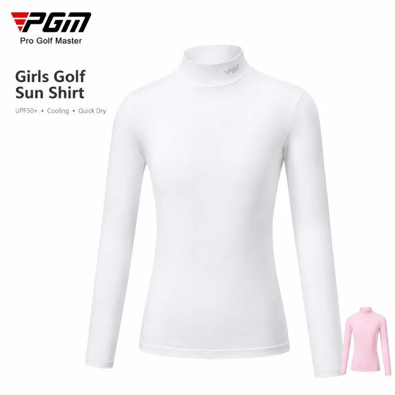 PGM Girls Golf Long Sleeve Shirt UPF50+ Sun Protection Ice Silk Cooling Quick Dry Stretch Base Layer for Kids